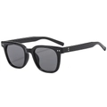 Classic square black sunglasses with silver rivet accents and tinted lenses for unisex style - Black Frame Black Grey Lens