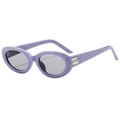 Vintage oval sunglasses with purple frames and grey lenses featuring silver hinge accents - Purple Frame Grey Lens