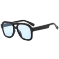Classic double bridge aviator sunglasses with black thick frames and blue tinted lenses - Black Frame Blue Lens