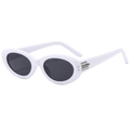 Retro oval white frame sunglasses with dark lenses and silver decorative metal hinges - White Frame Dark Grey Lens