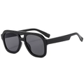 Black bold frame aviator sunglasses with dark grey UV lenses in classic retro style - Black Frame Black Grey Lens
