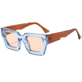 Modern thick polygon sunglasses with blue frames, brown temples, and orange lenses - Blue Frame Light Brown Lenses