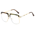 Retro double-bridge sunglasses with leopard print frame and gold metal temples - Green Demi Frame