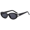 Retro oval sunglasses with shiny black frames and gray lenses for a trendy street look - Black Frame Black Grey Lens
