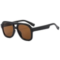 Classic aviator sunglasses with a glossy black frame and brown tinted lenses - Black Frame Tea Lens