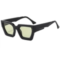 Modern thick black frame square sunglasses with translucent yellow-green lenses - Black Frame Green Lens