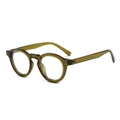 Retro small round sunglasses with translucent olive green frame and silver rivets - Green Frame