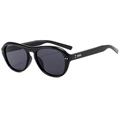 Fashionable black small frame pilot sunglasses with grey lenses and silver metal detail - Black Frame Black Grey Lens