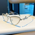 Silver cat-eye metal sunglasses with crystal rhinestones and star temple accents - Gradient Light Brown