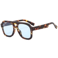 Retro double bridge aviator sunglasses with tortoise frame and light blue lenses - Tortoiseshell Frame Blue Lens
