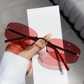 Fashionable rimless polygon sunglasses with red gradient lenses and slim metal frames - Red Frame Purple Red Gradient Lens