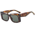 Gafas de sol rectangulares vintage con montura de leopardo y lentes de color gris oscuro - Marco de Carey Lentes Verdes