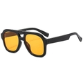 Retro pilot sunglasses with thick black frame and vibrant orange lenses with double bridge - Black Frame Orange Lens