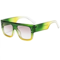 Fashion square flat top sunglasses with green-yellow gradient frames and purple lenses - Green Yellow Frame Light Grey Lens