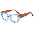 Thick frame polygon sunglasses featuring light blue front and amber orange temples - Blue Frame