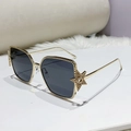 Golden square frame sunglasses with star detail and dark grey lenses for a chic look - Gold Frame Grey Lens