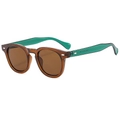 Retro color-block sunglasses with brown frames and green temples at a 45-degree angle - Tea Frame Tea Lens