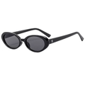 Retro oval black sunglasses with silver rivet accents and dark grey lenses for women - Black Frame Black Grey Lens