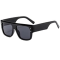 Fashionable black square oversized sunglasses with silver rivet accents and dark lenses - Black Frame Black Grey Lens