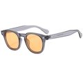 Retro sunglasses with translucent grey frame and amber round lenses on white background - Grey Frame Orange Lens