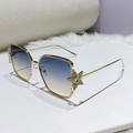 Gold square metal sunglasses with gradient lenses and star ornament on the side - Golden Frame / Blue Orange Gradient Lens