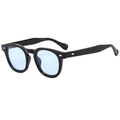 Gafas de sol retro con montura negra, lentes azul claro y remaches de diamante plateado - Montura Negra Lentes Azules