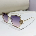 Square gold metal sunglasses with purple gradient lenses and star temple detail - Golden Frame / Grey Pink Gradient Lens