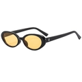 Retro oval sunglasses with black frame and vibrant yellow lenses featuring silver rivets - Black Frame Yellow Lens