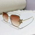Square gold metal frame sunglasses with star detail and brown gradient lenses - Gold Frame Double Brown Gradient
