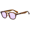 Retro tortoise round sunglasses with purple lenses and silver rivet accents - Demi Frame Purple Lens