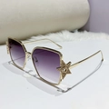 Square gold metal sunglasses featuring purple gradient lenses and star crystal accents - Gold Frame Double Grey Gradient