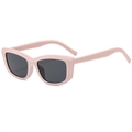 Retro square frame sunglasses in soft pink with dark grey lenses in 45-degree view - Pink Frame Dark Grey Lens