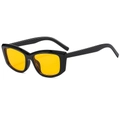 Retro square frame sunglasses with thick black glossy rims and bright yellow lenses - Black Frame Orange Lens