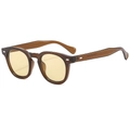 Retro amber resin sunglasses with yellow lenses and silver metal rivet accents - Olive Green Frame Green Lens