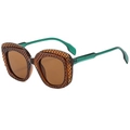 Chic two-tone oversized square sunglasses with textured brown frame and green temples - Tea Frame Tea Lens