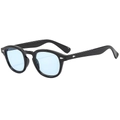 Gafas de sol redondas retro negras con lentes azul claro y remaches plateados en 45 grados - Montura Negra Lentes Azules