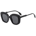 Oversized black polygon sunglasses with hip hop style textured frames and tinted lenses - Black Frame Black Grey Lens