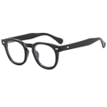 Retro black round frame sunglasses with silver diamond rivet details on temple - Black Frame