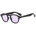 Retro round black sunglasses with lavender lenses and silver diamond rivet accents - Black Frame Purple Lens