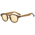 Vintage round sunglasses with amber brown frame and light yellow lenses with silver rivets - Olive Green Frame Green Lens