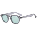Retro round sunglasses with transparent grey frame and light green lenses with rivet studs - Grey Frame Light Green Lens