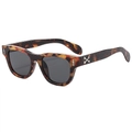 Classic tortoise shell square sunglasses with dark lenses and silver dagger accents - Tortoise Frame Black Grey Lens