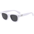 Classic square white frame sunglasses with crossbone metal temple decor and dark lenses - White Frame Dark Grey Lens