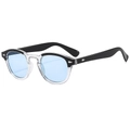 Retro round sunglasses with black and transparent frame and light blue lenses - Transparent Black Frame Blue Lens