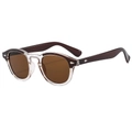 Retro round sunglasses with dark brown and transparent frames featuring silver rivets - Clear Tea Frame Tea Lens