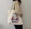 Borsa tote in tela retrò con stampa di moto vintage e grande capacità per l'uso quotidiano - Beige (Stampa Moto)