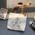 Japanische Canvas-Tasche mit süßem Cartoon-Motiv und khakifarbenen Schultergurten - Cartoon-Mädchen-Muster (Zwei-Wege-Handtasche/Umhängetasche)