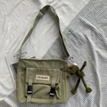 Army green nylon messenger bag with frog pendant and durable plastic buckles - With Frog Pendant / Bean Green