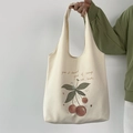 Minimalistische cremefarbene Canvas-Einkaufstasche mit Kirschdruck und großem Fassungsvermögen - Kirsch-Westen-Stil (K96254)