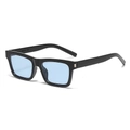 Retro square sunglasses with black frames and light blue lenses in a 45-degree angle view - Black Frame Blue Lens